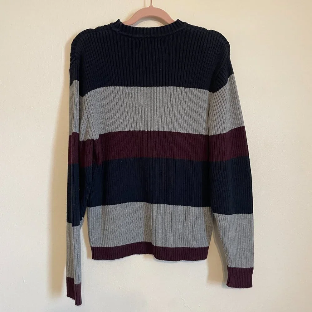 🔥 Arrow | Navy/Gray/Burgundy Ribbed Cotton Crewneck Sweater Small